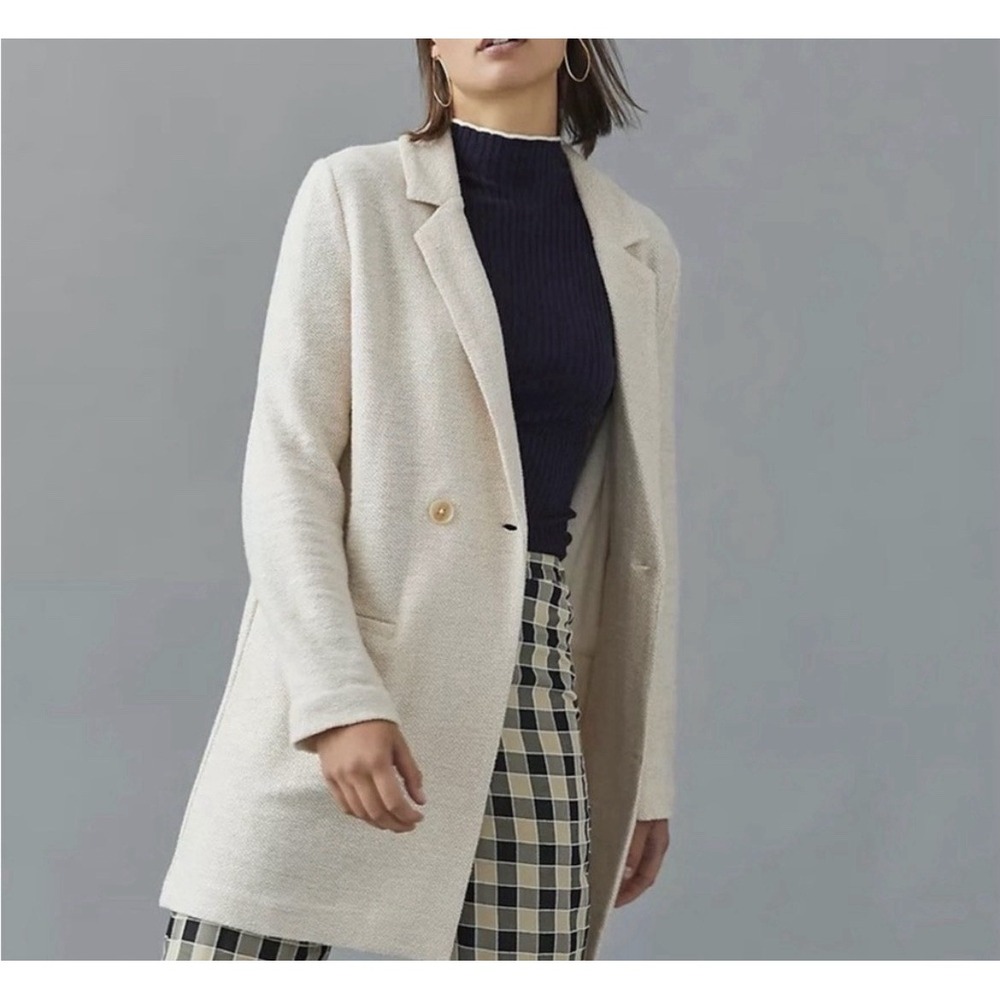 Anthropologie Knit Longline Ivory Blazer By Sanctuary